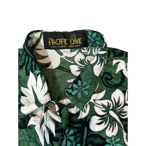 Pacific Line Men’s Green Hawaiian Button Down, L - Picture 3 of 5